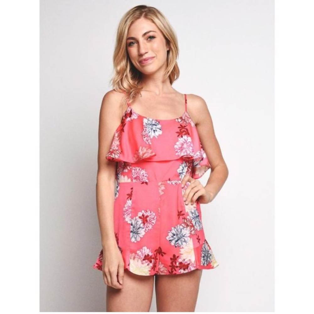 BB Dakota Coral Floral Romper